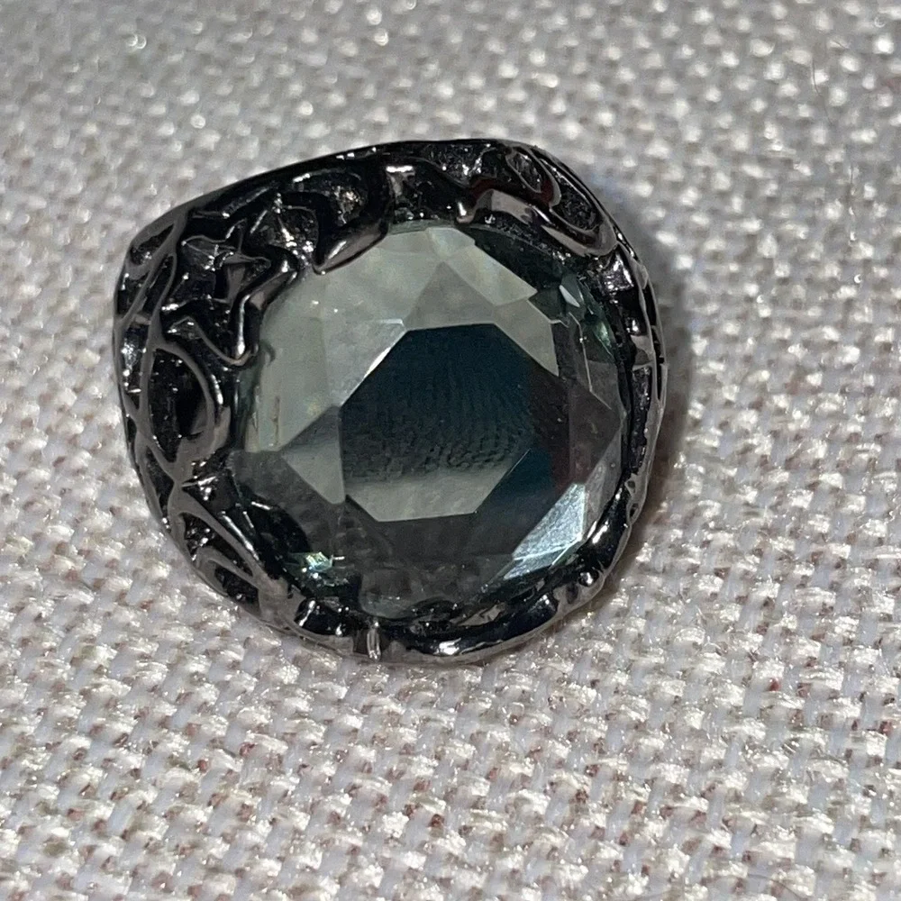 Black Dome Ring Dark Glam Goth Fantasy Hearts Stars Crescent Moon Celestial Sz 8